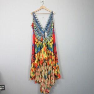 True Colours La Moda Maxi Dress L XL Orange Sleeveless High Low Boho 274